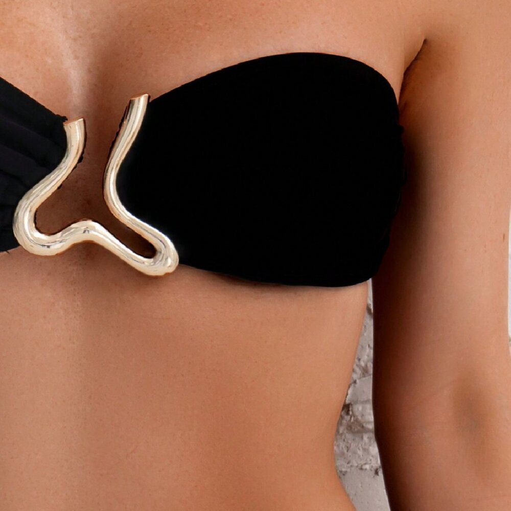 Black Casual Women's Strapless Bikini Set - Picture 5 of 5